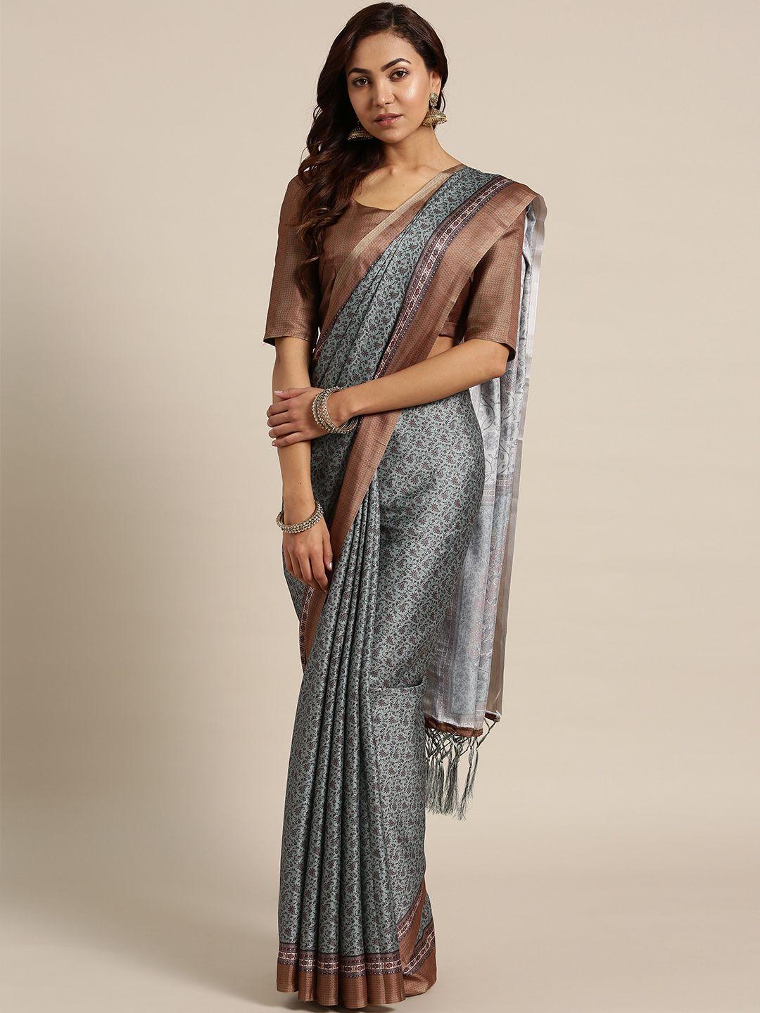 saree mall grey & brown printed saree
