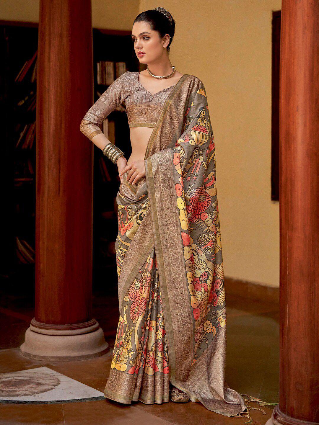 saree mall kalamkari silk blend chanderi sarees