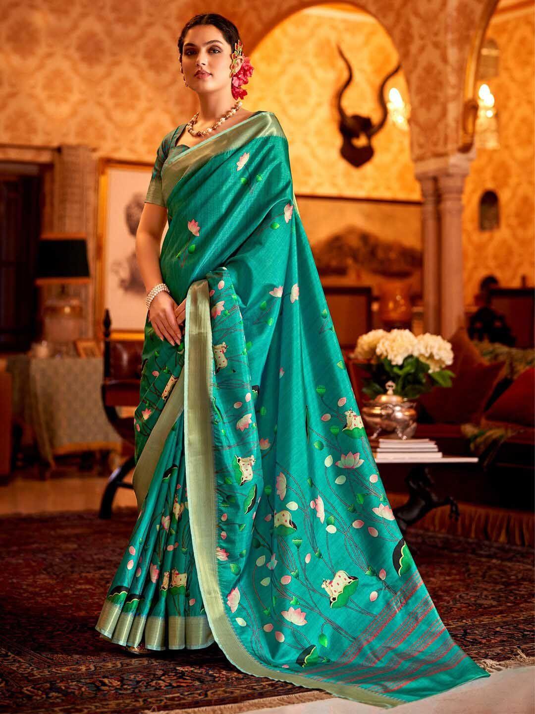 saree mall kalamkari zari silk blend sungudi sarees