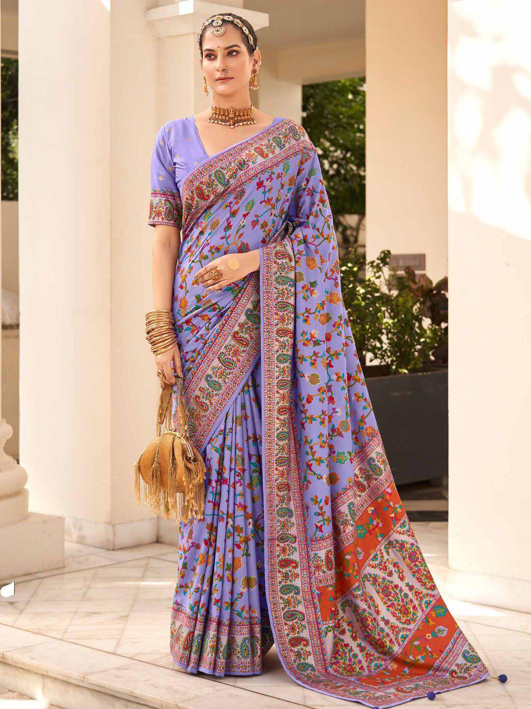 saree mall lavender floral silk blend designer bagh sarees