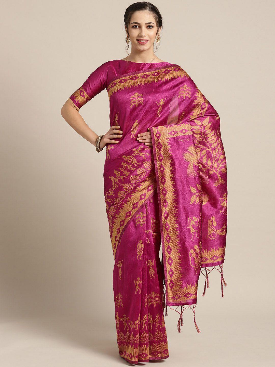 saree mall magenta & beige woven design saree