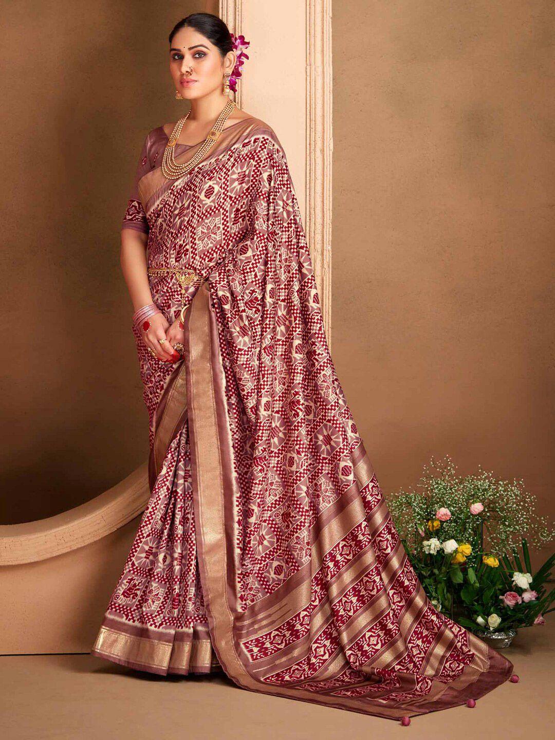 saree mall mauve ethnic motifs silk blend designer ikat sarees