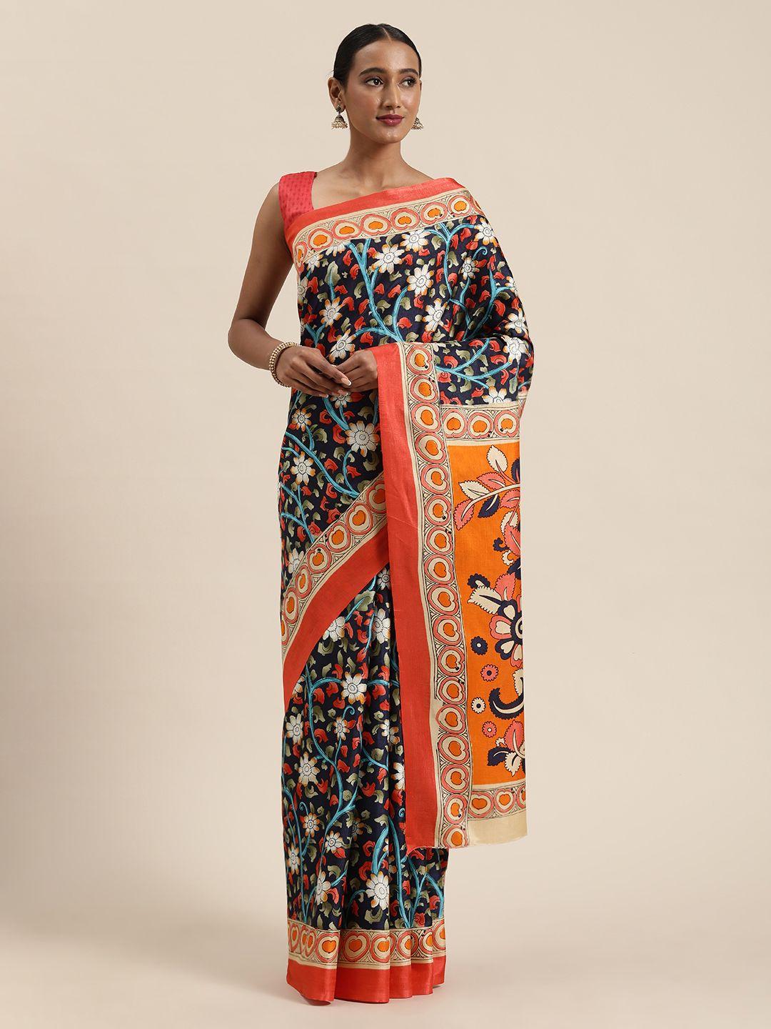 saree mall navy blue art silk printed sambalpuri saree