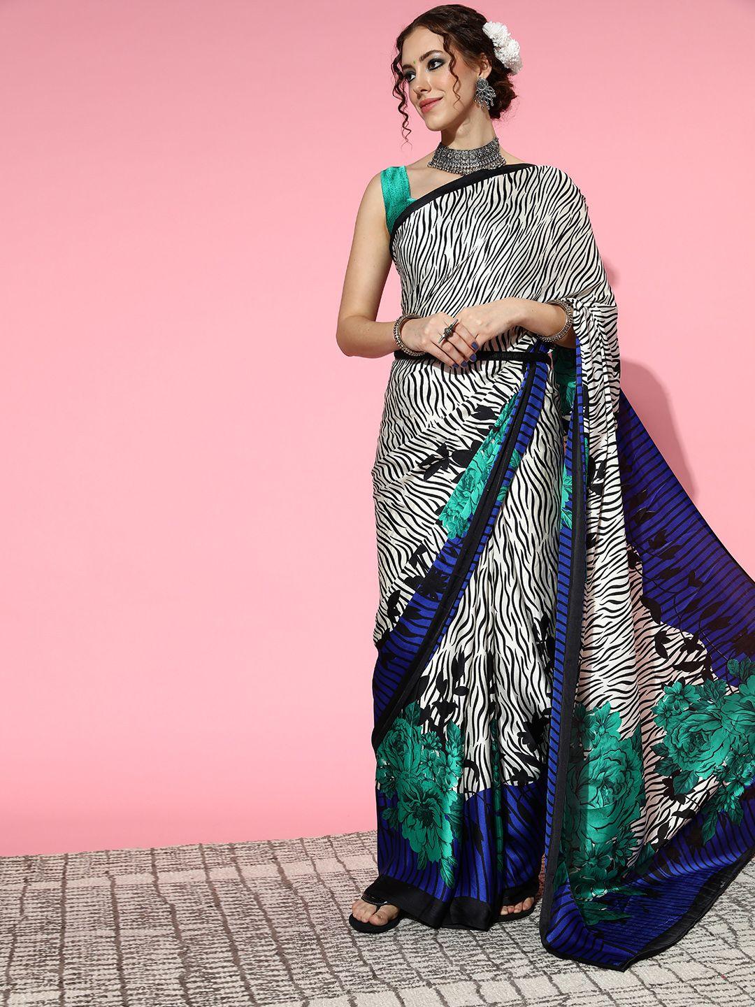 saree mall off white & black printed sarees