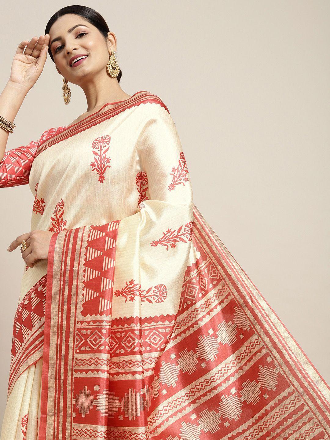 saree mall off white & red ethnic motifs silk blend sambalpuri sarees