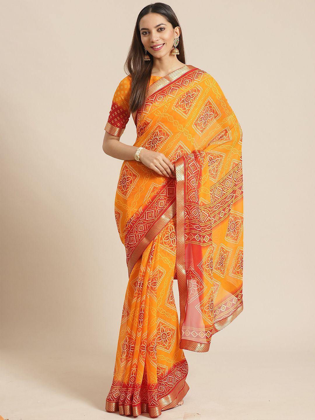 saree mall orange & red bandhani sarees