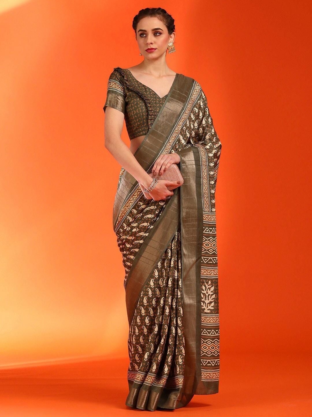 saree mall paisley zari silk blend dabu sarees