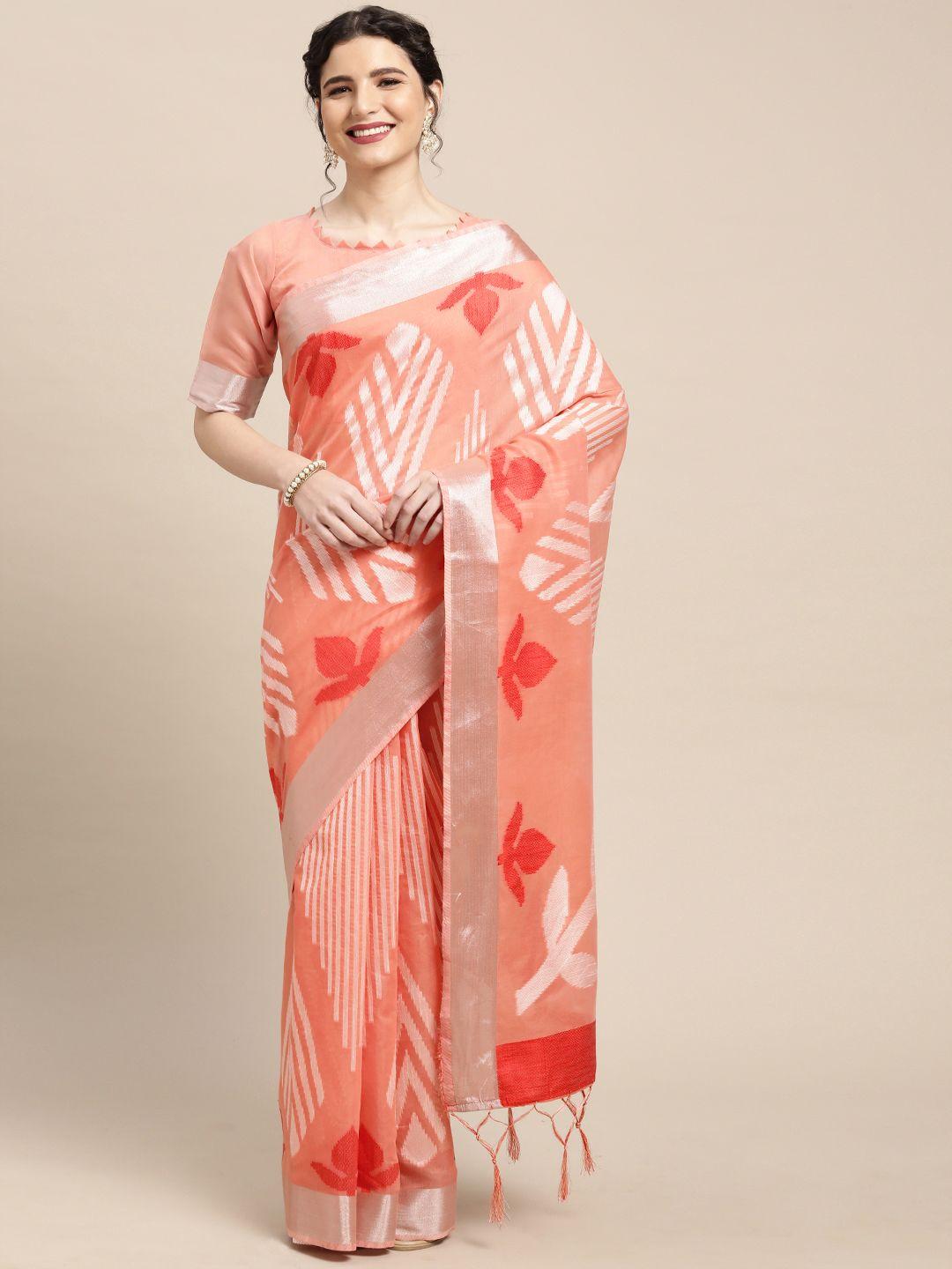saree mall peach-coloured & off-white zari uppada sarees