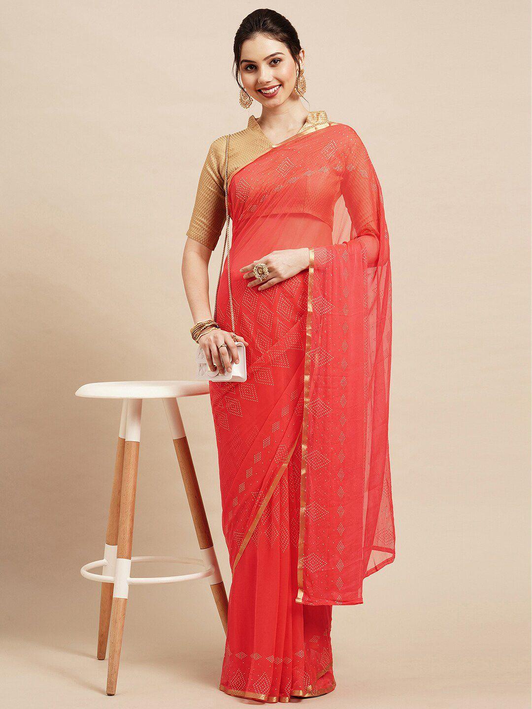 saree mall peach-coloured geometric printed sarees