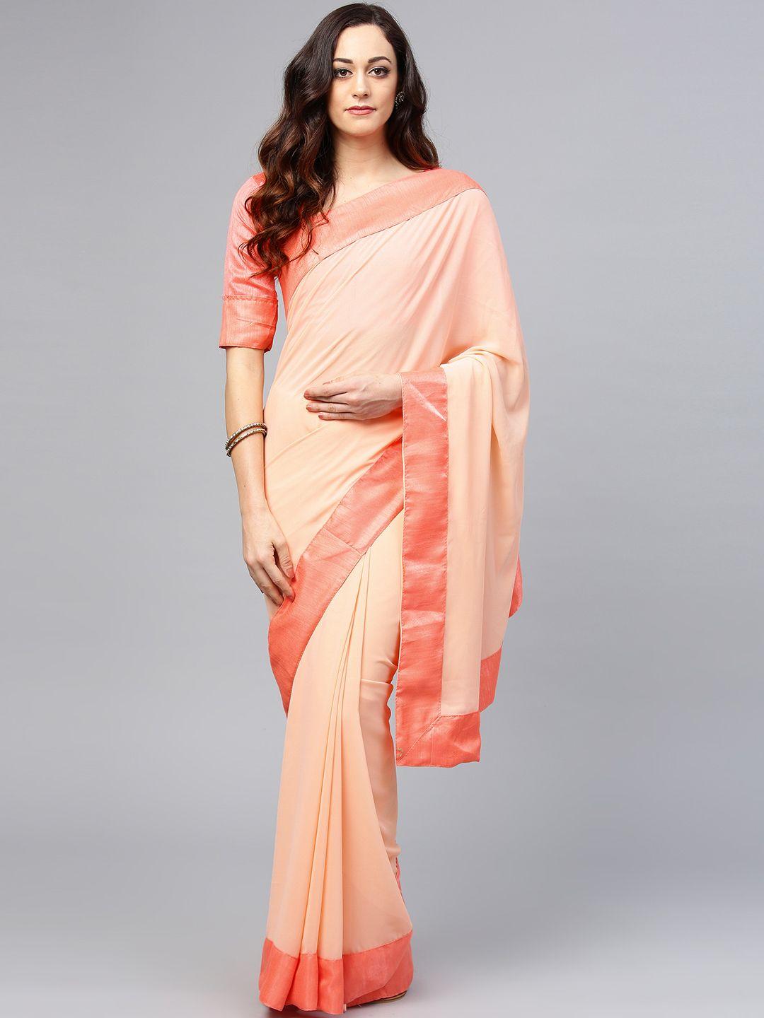 saree mall peach-coloured solid saree