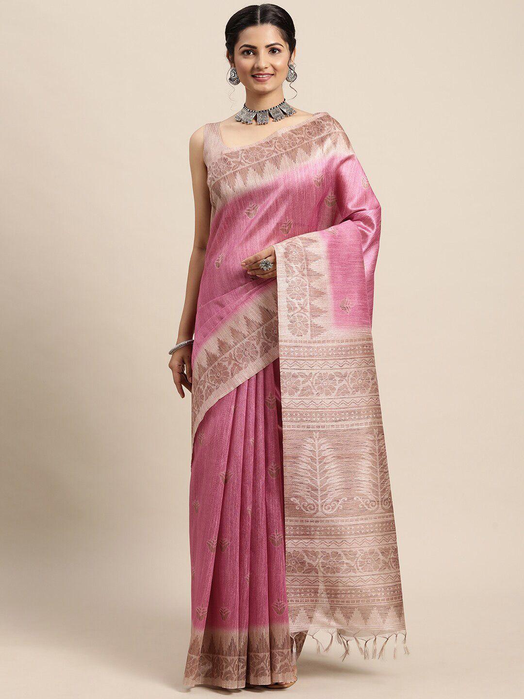 saree mall pink & brown bagh silk blend bagh sarees