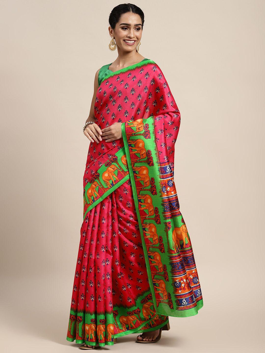 saree mall pink & green ethnic motifs printed sarees