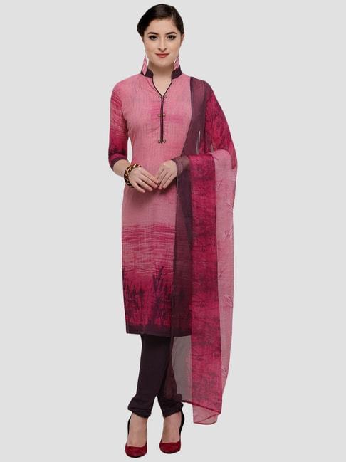 saree mall pink & maroon printed dress material