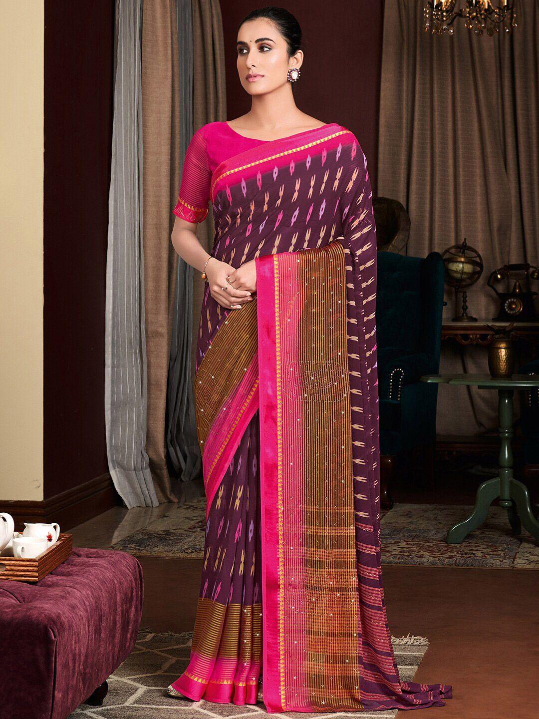 saree mall purple & brown bagh silk blend bagh sarees