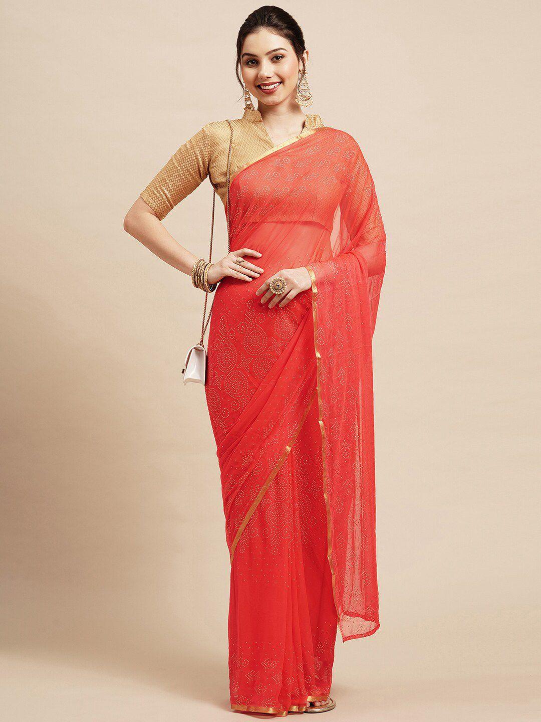 saree mall red & gold-toned floral sarees