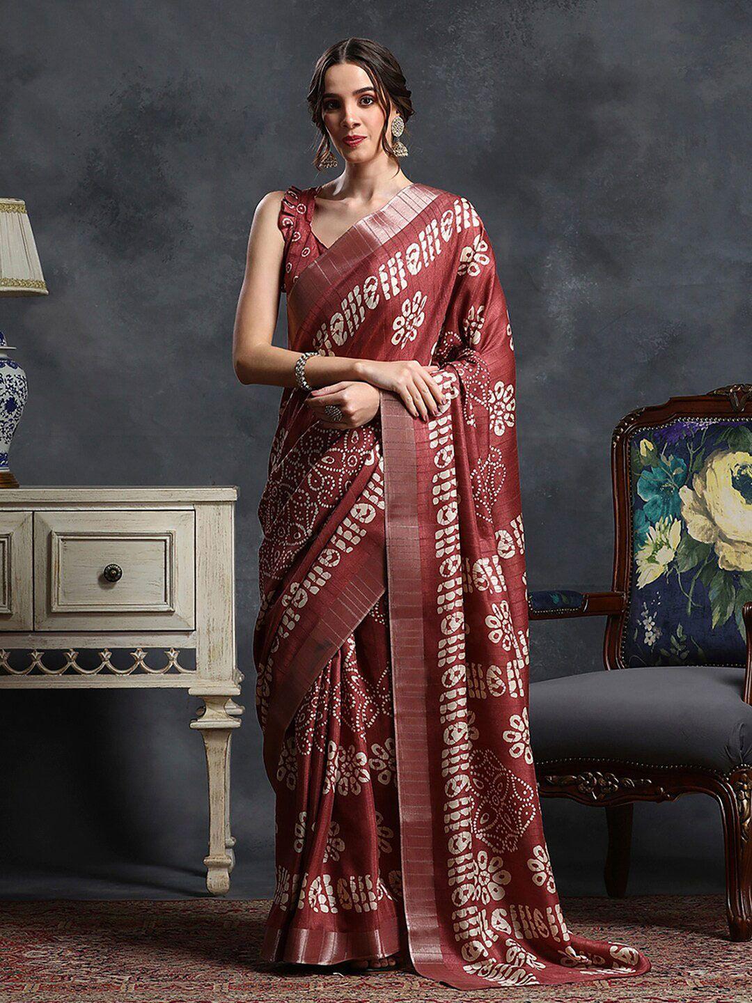 saree mall rust ethnic motifs zari silk blend designer sungudi sarees