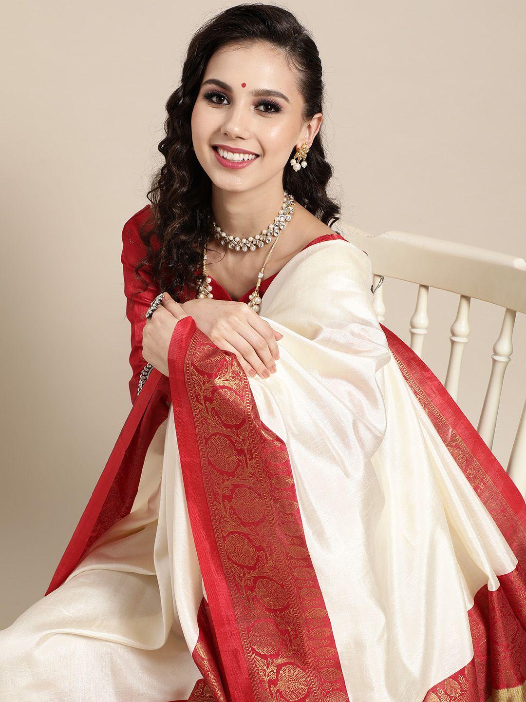 saree mall solid silk blend saree with printed border