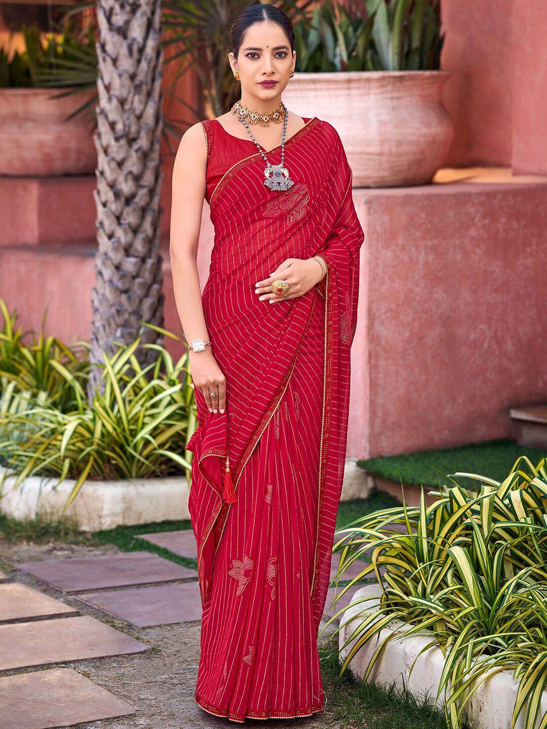 saree mall striped beads and stones pure georgette sarees