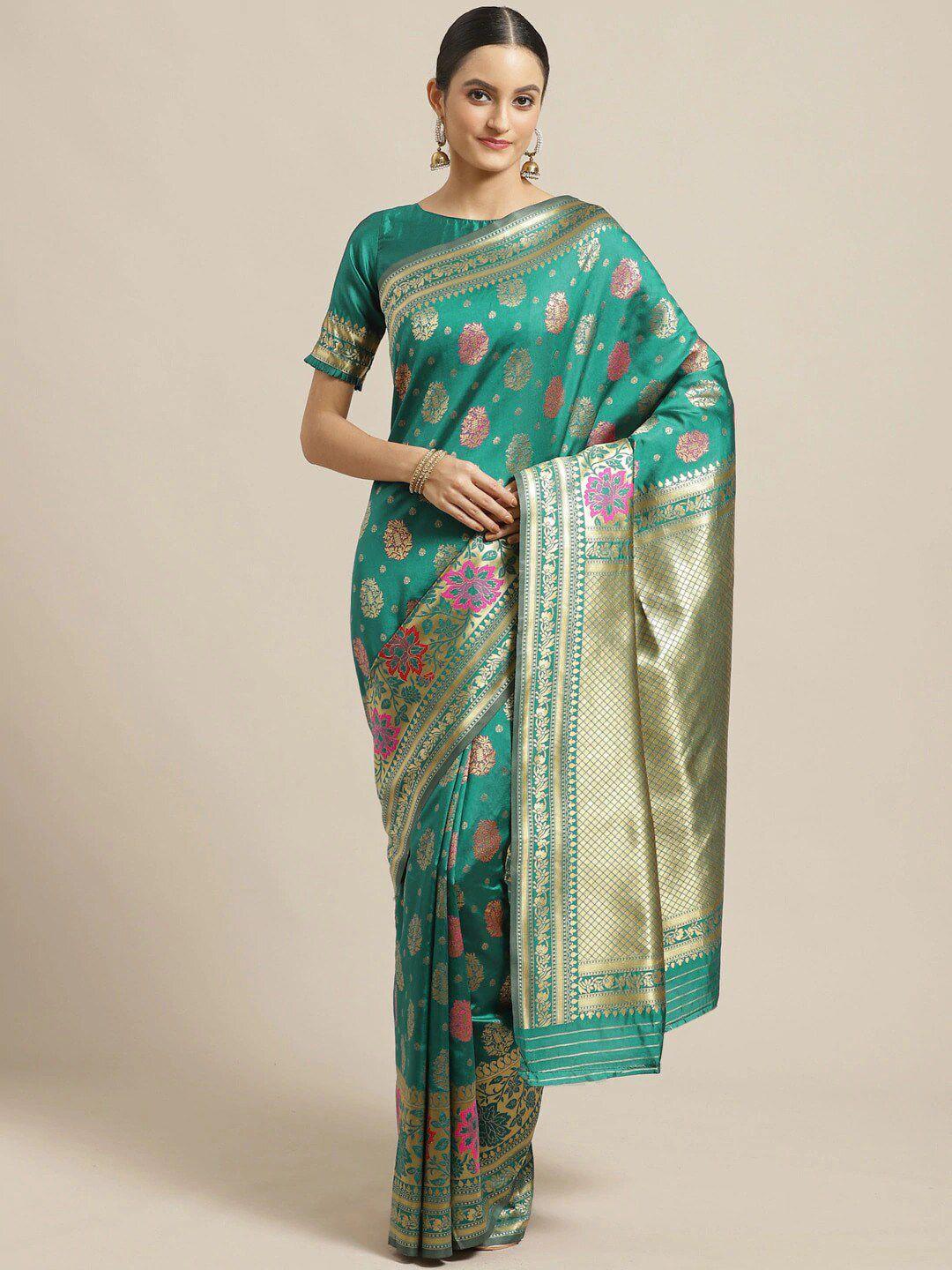 saree mall women teal woven design saree