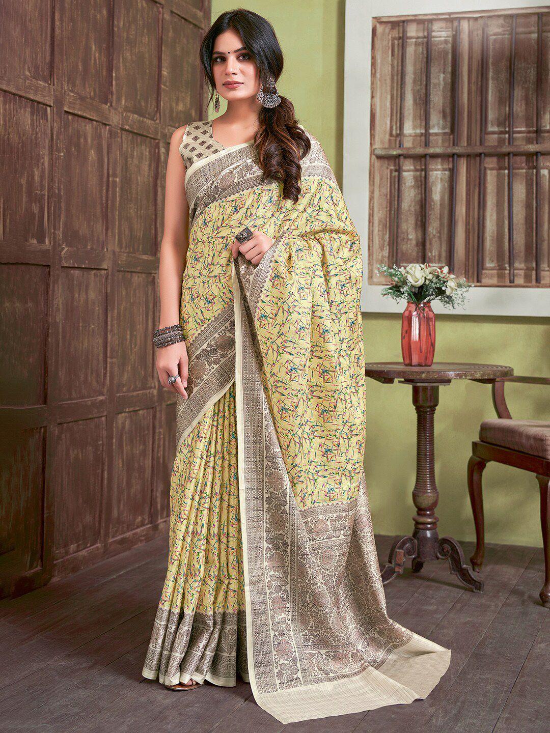 saree mall yellow & brown ethnic motifs printed sarees
