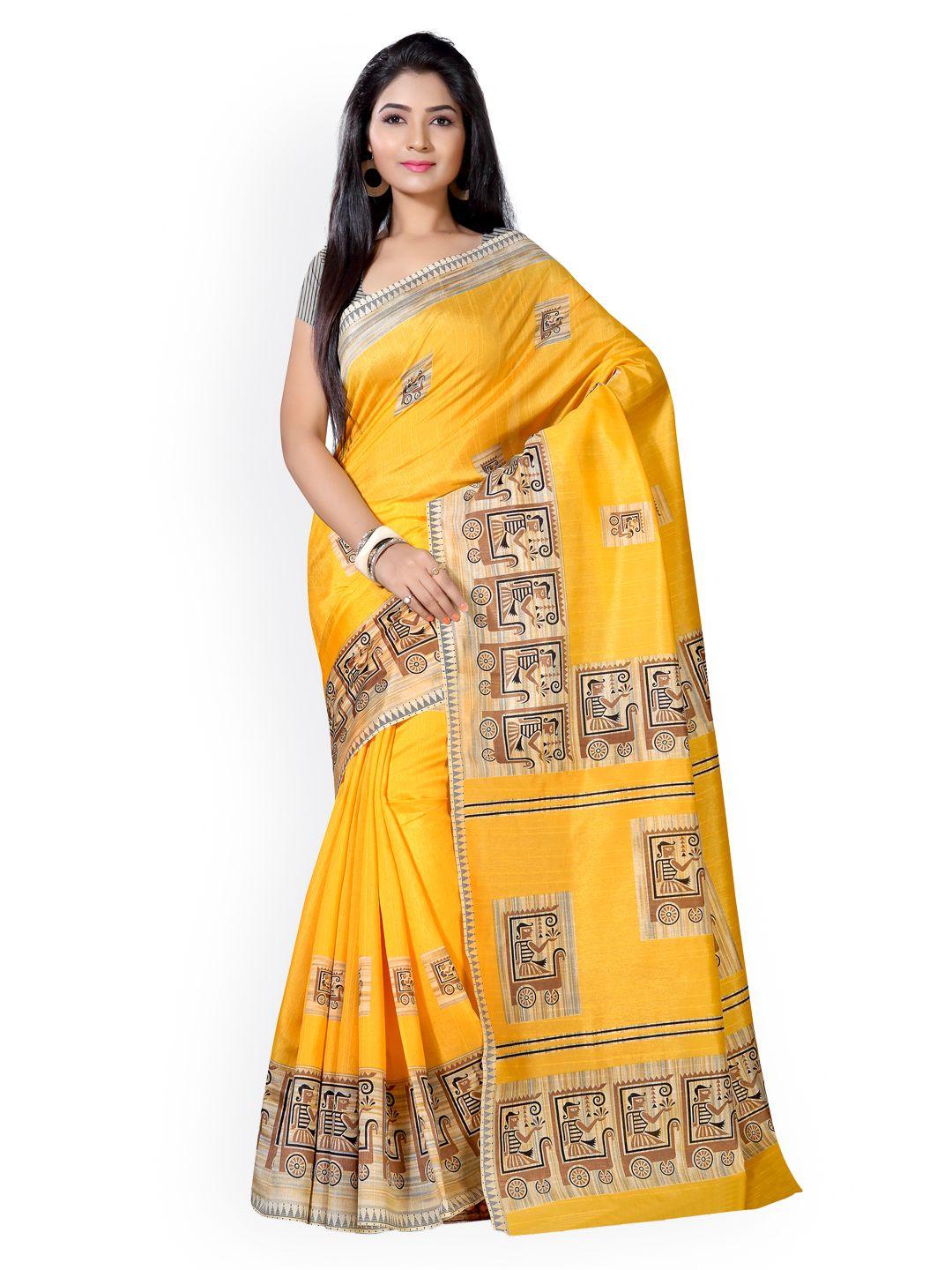 saree mall yellow bhagalpuri art silk printed saree