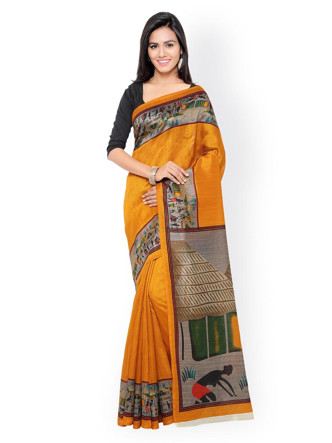 saree mall yellow bhagalpuri art silk traditional saree