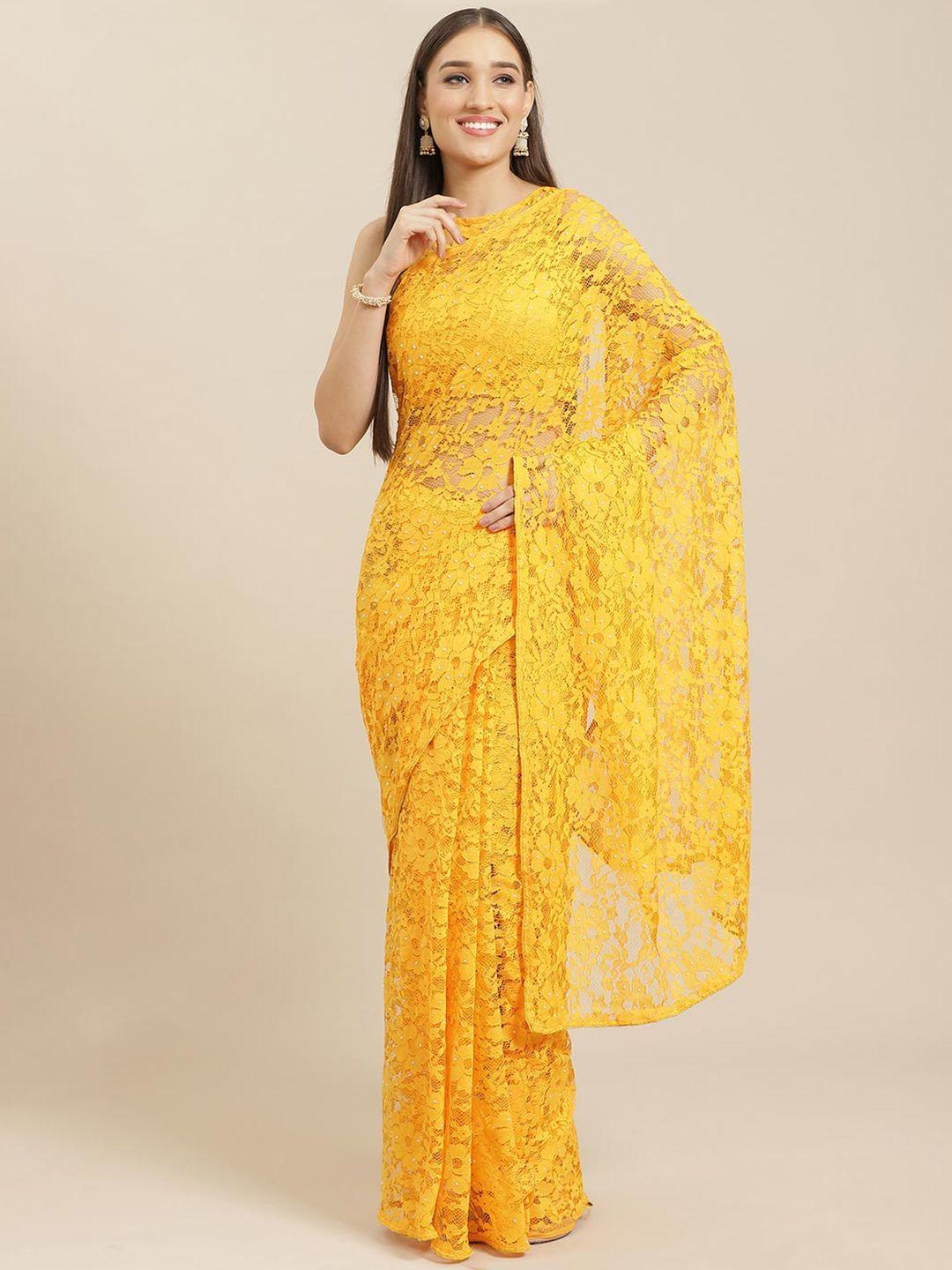 saree mall yellow floral net sarees