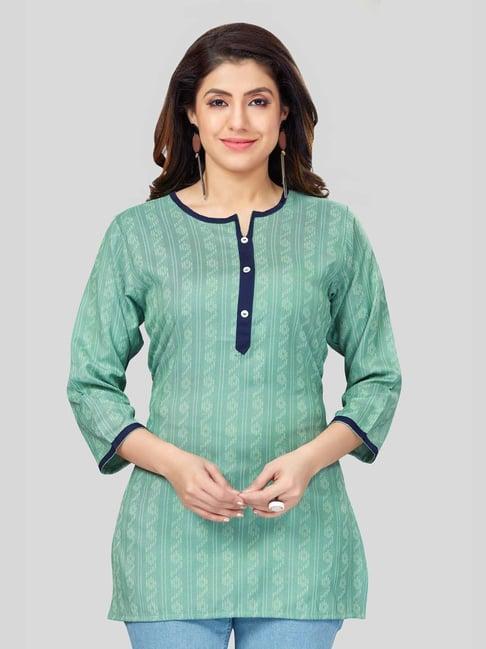 saree swarg green woven pattern straight short kurti