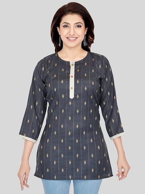 saree swarg grey woven pattern straight short kurti