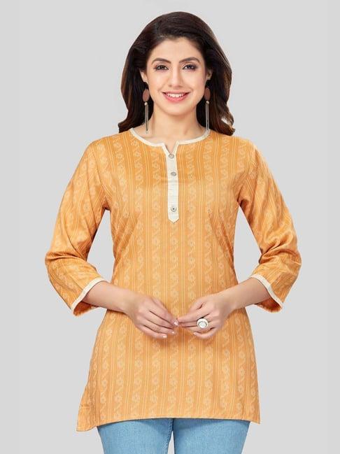 saree swarg mustard woven pattern straight short kurti