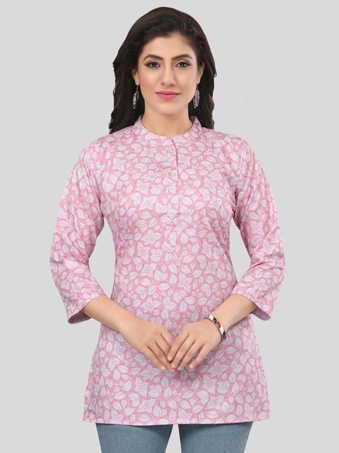 saree swarg pink printed straight short kurti