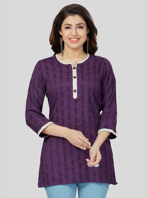 saree swarg purple woven pattern straight short kurti