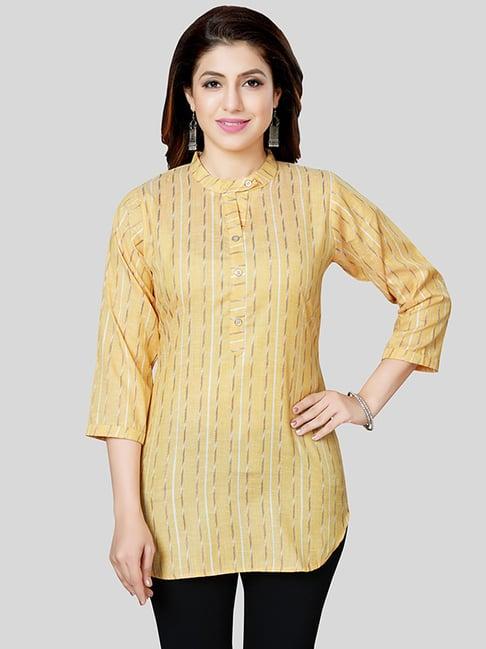 saree swarg yellow woven pattern straight short kurti