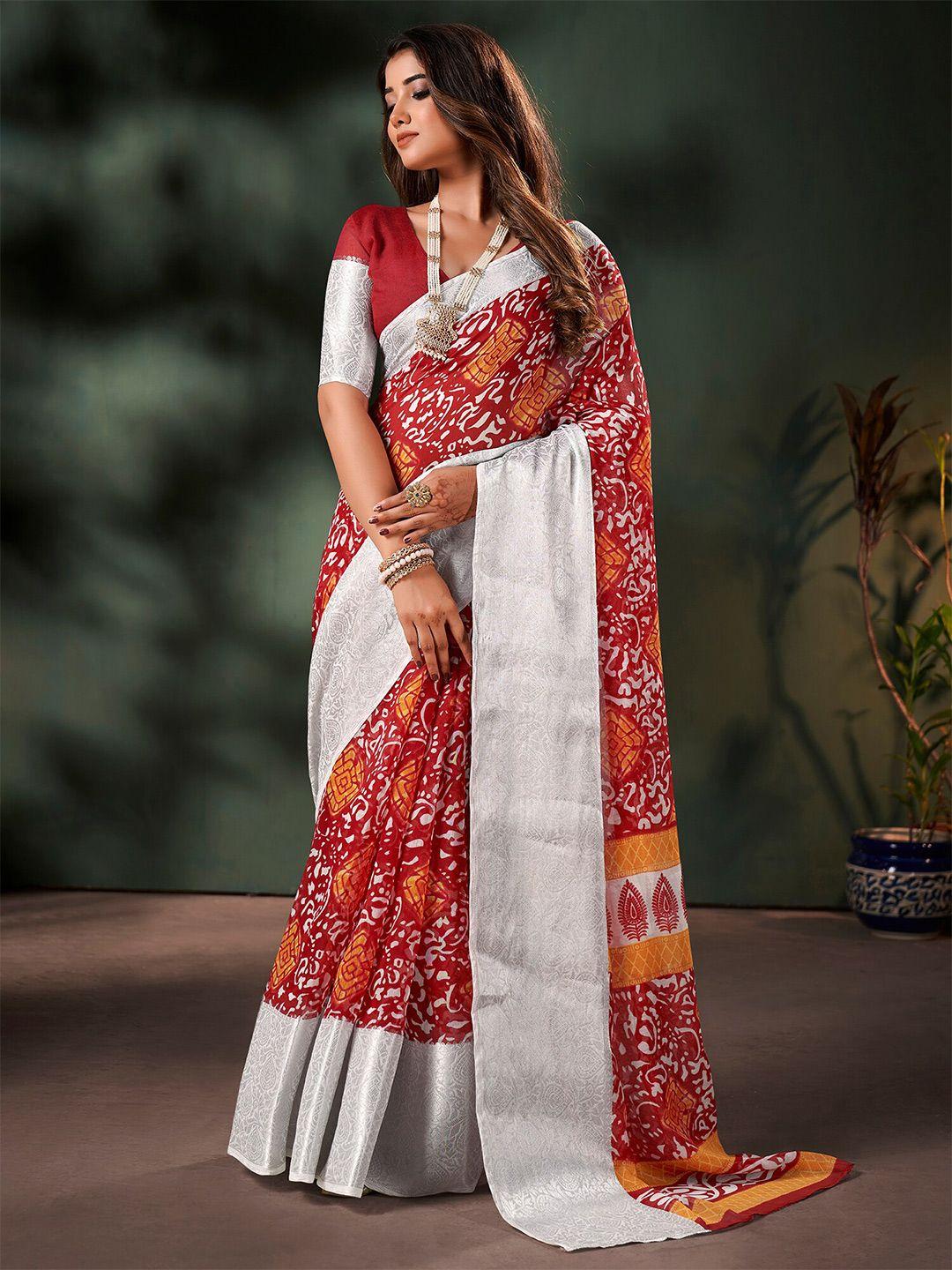 saree mall abstract printed zari sungudi sarees