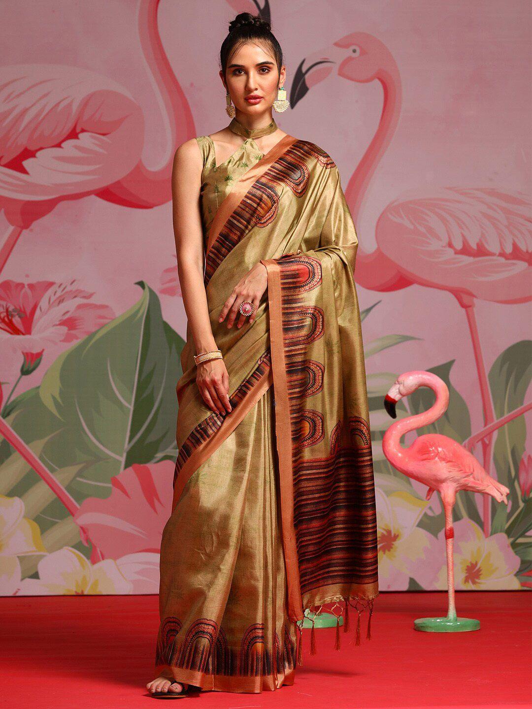 saree mall beige & black ethnic motifs printed sarees