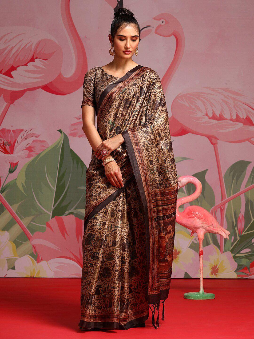 saree mall beige & brown ethnic motifs printed sarees