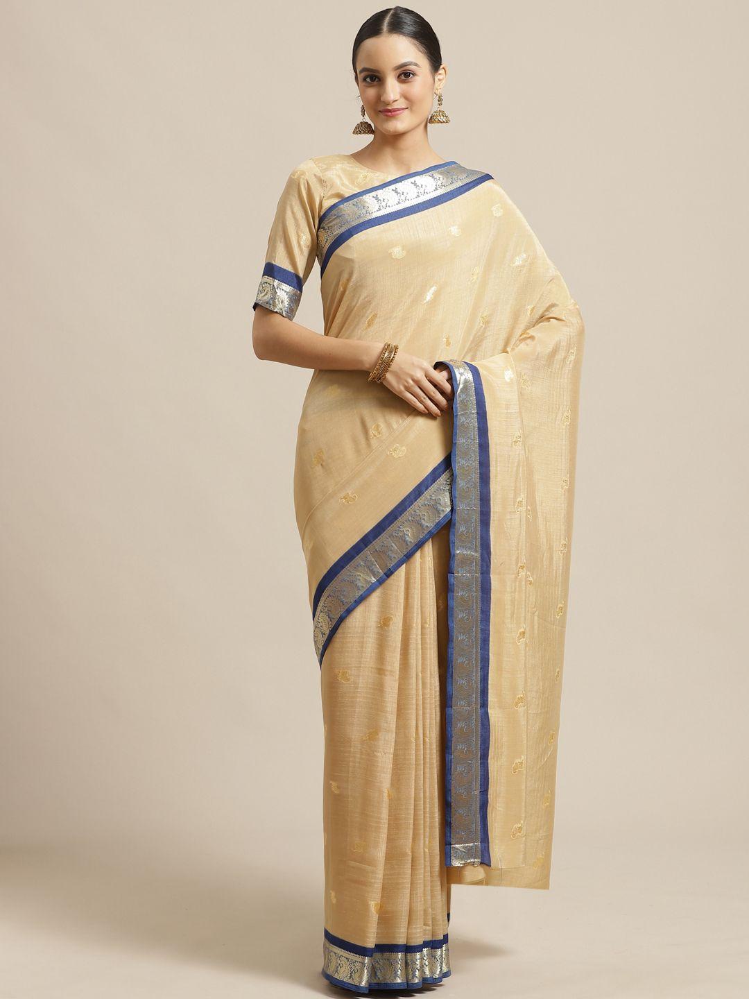 saree mall beige & golden woven design saree