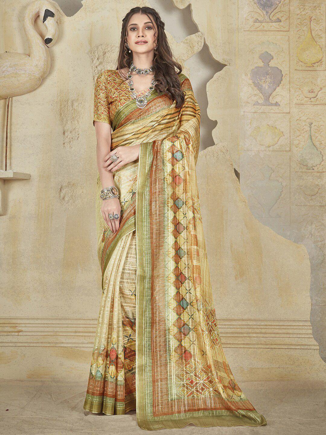 saree mall beige & green zari  banarasi sarees