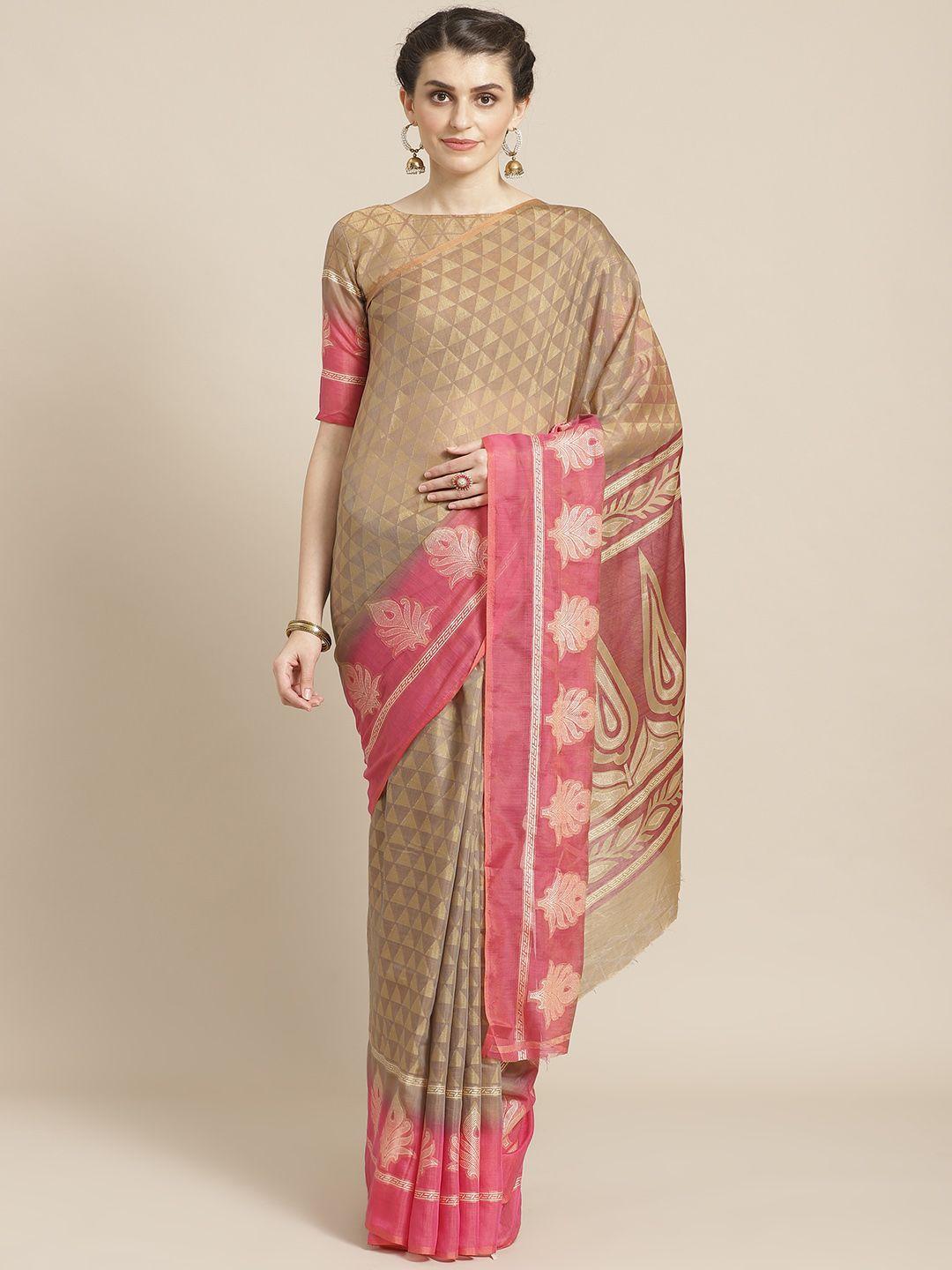 saree mall beige & pink printed saree