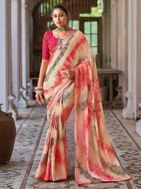 saree mall beige embellished saree with unstitched blouse