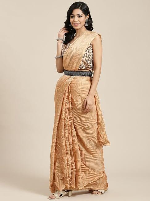 saree mall beige plain saree with unstitched blouse