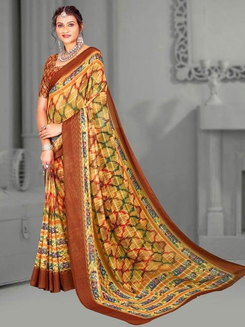 saree mall beige printed saree with unstitched blouse