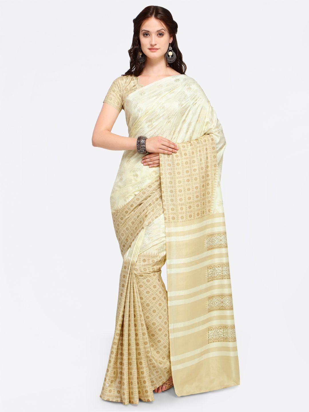 saree mall beige printed silk blend saree