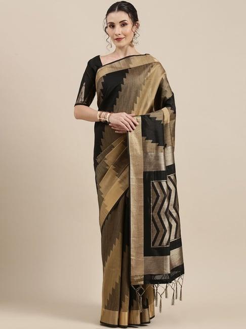 saree mall black & beige printed saree with unstitched blouse