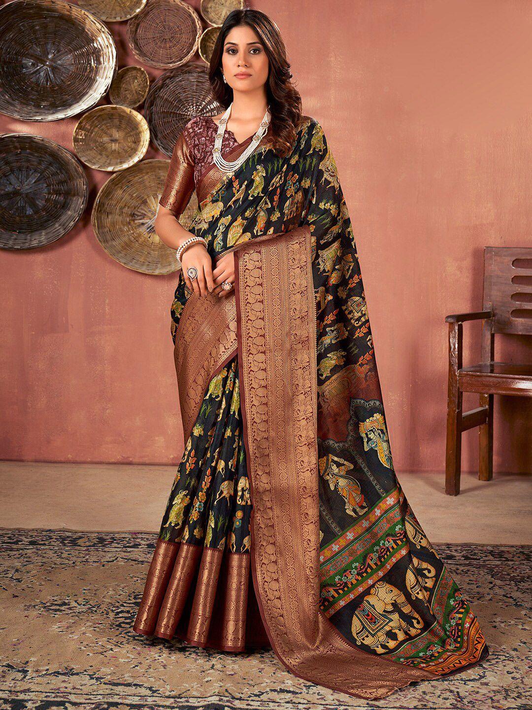 saree mall black & brown bagh designer sungudi sarees