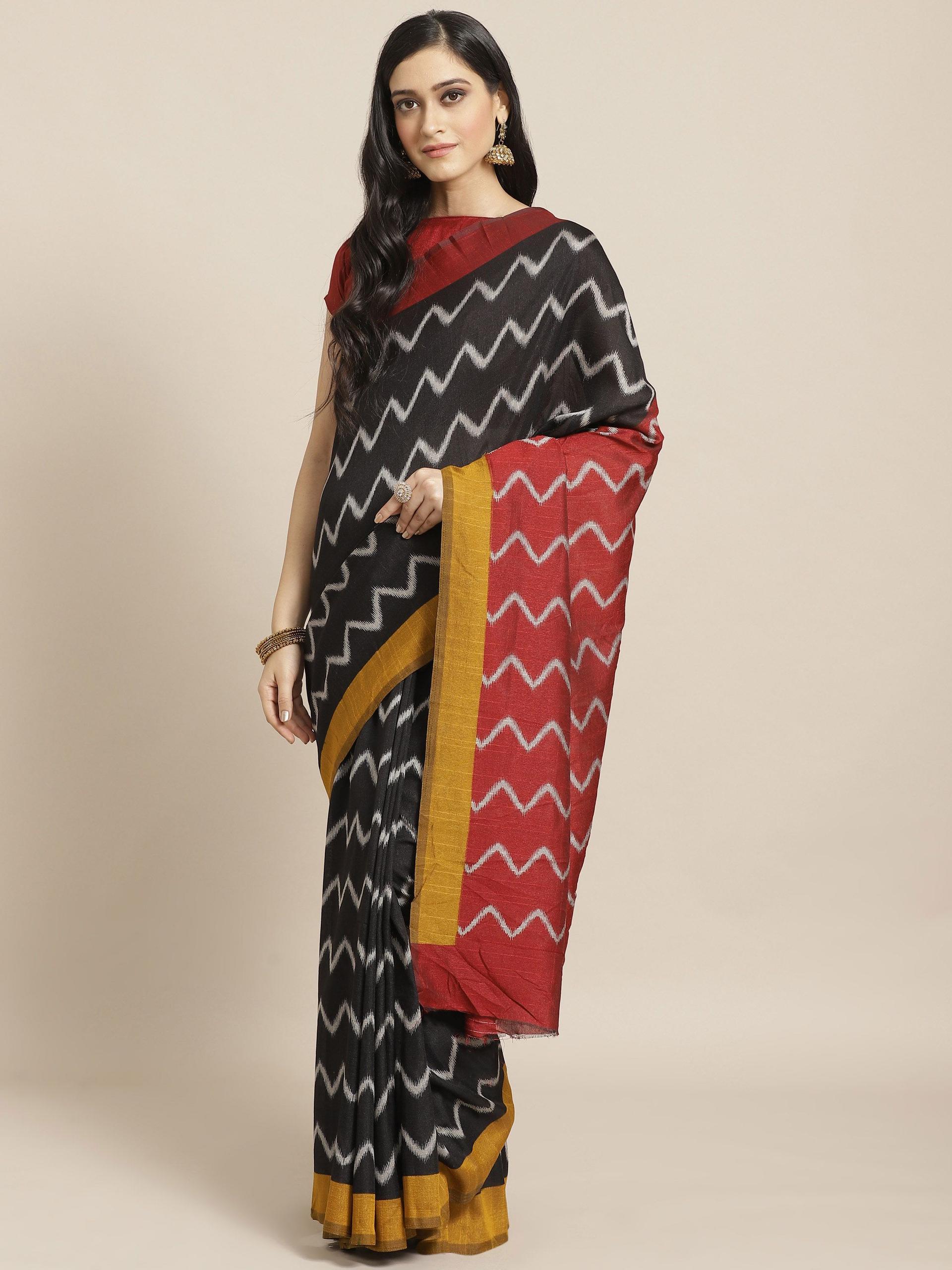 saree mall black & grey chevron print saree