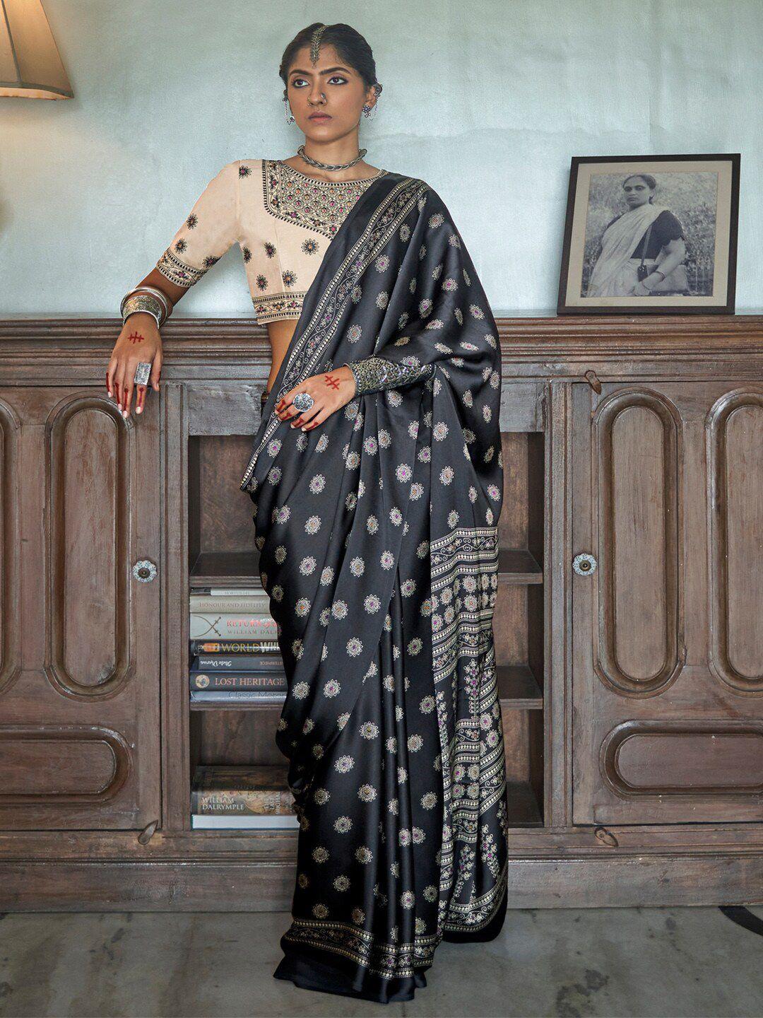 saree mall black & grey ethnic motifs pure crepe bagh sarees