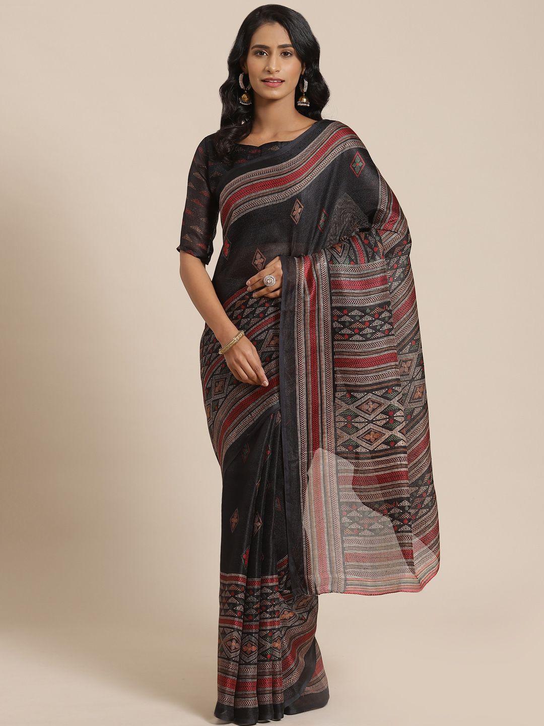 saree mall black & red printed saree