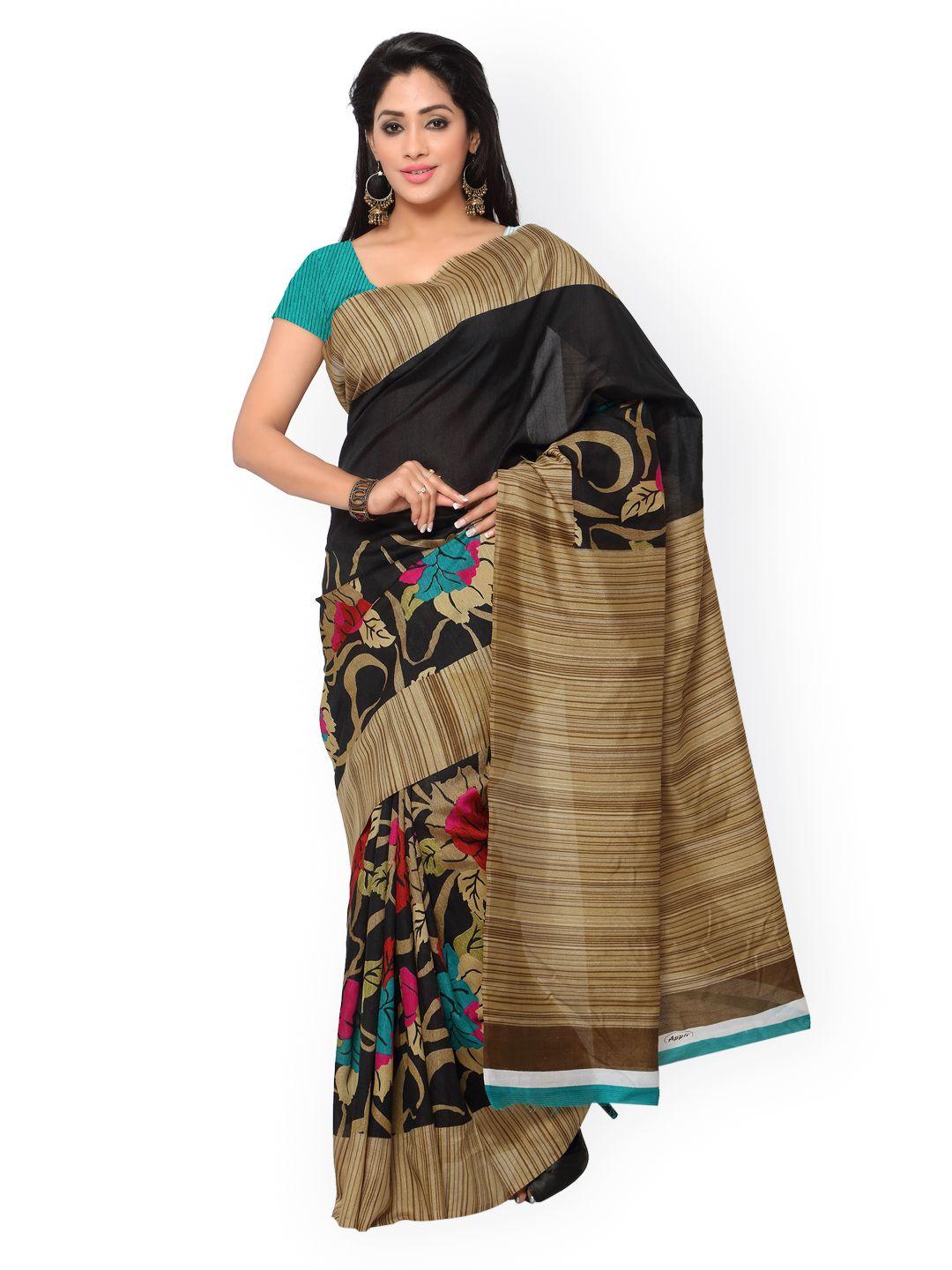 saree mall black art silk printed saree