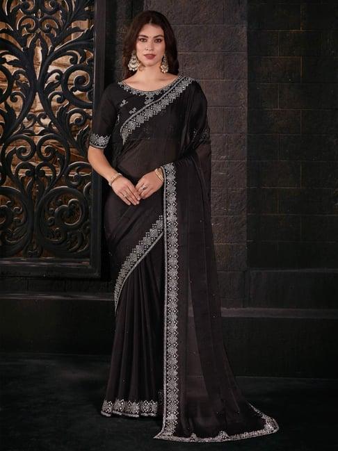 saree mall black embellished saree with unstitched blouse